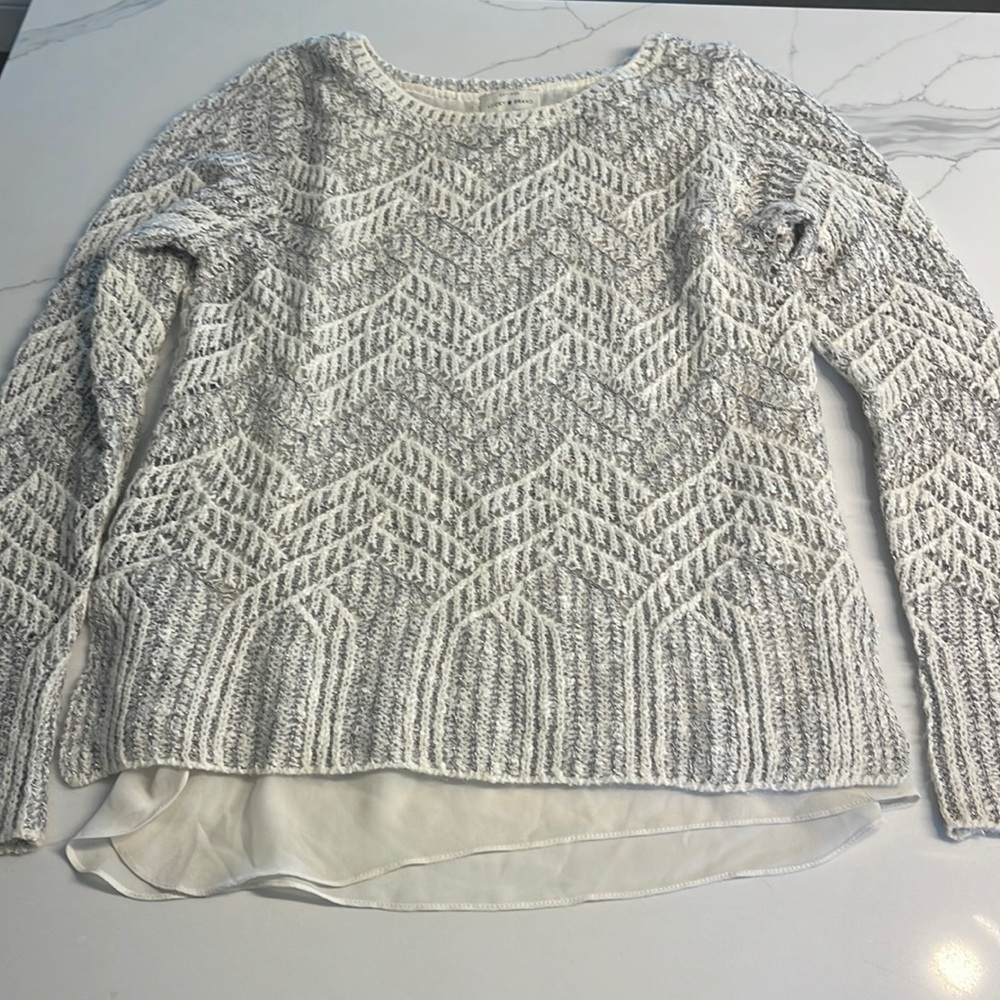 LUCKY BRAND Knit Sweater White Cream and Silver Large